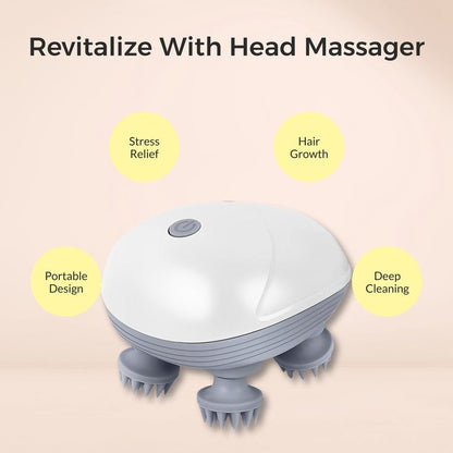 Smart Electric Scalp Massager, Handheld Electric Pet Massager Massage Tool with 4 Massage Heads, Multi Speeds, Electric Pet Massager Head and Back Scratcher for Tight Muscles and Stiffness Vibration Machine For Hair Growth, Blood Circulation