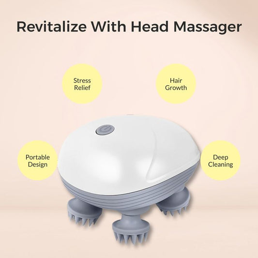Smart Electric Scalp Massager, Handheld Electric Pet Massager Massage Tool with 4 Massage Heads, Multi Speeds, Electric Pet Massager Head and Back Scratcher for Tight Muscles and Stiffness Vibration Machine For Hair Growth, Blood Circulation